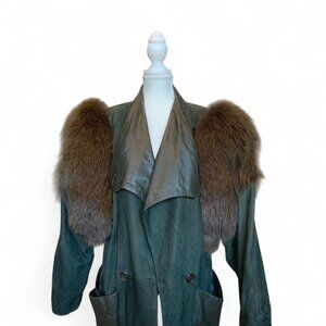 Toppolino Vintage Suede Leather Coat with Fox Fur - Chic Women's Outerwear M/L